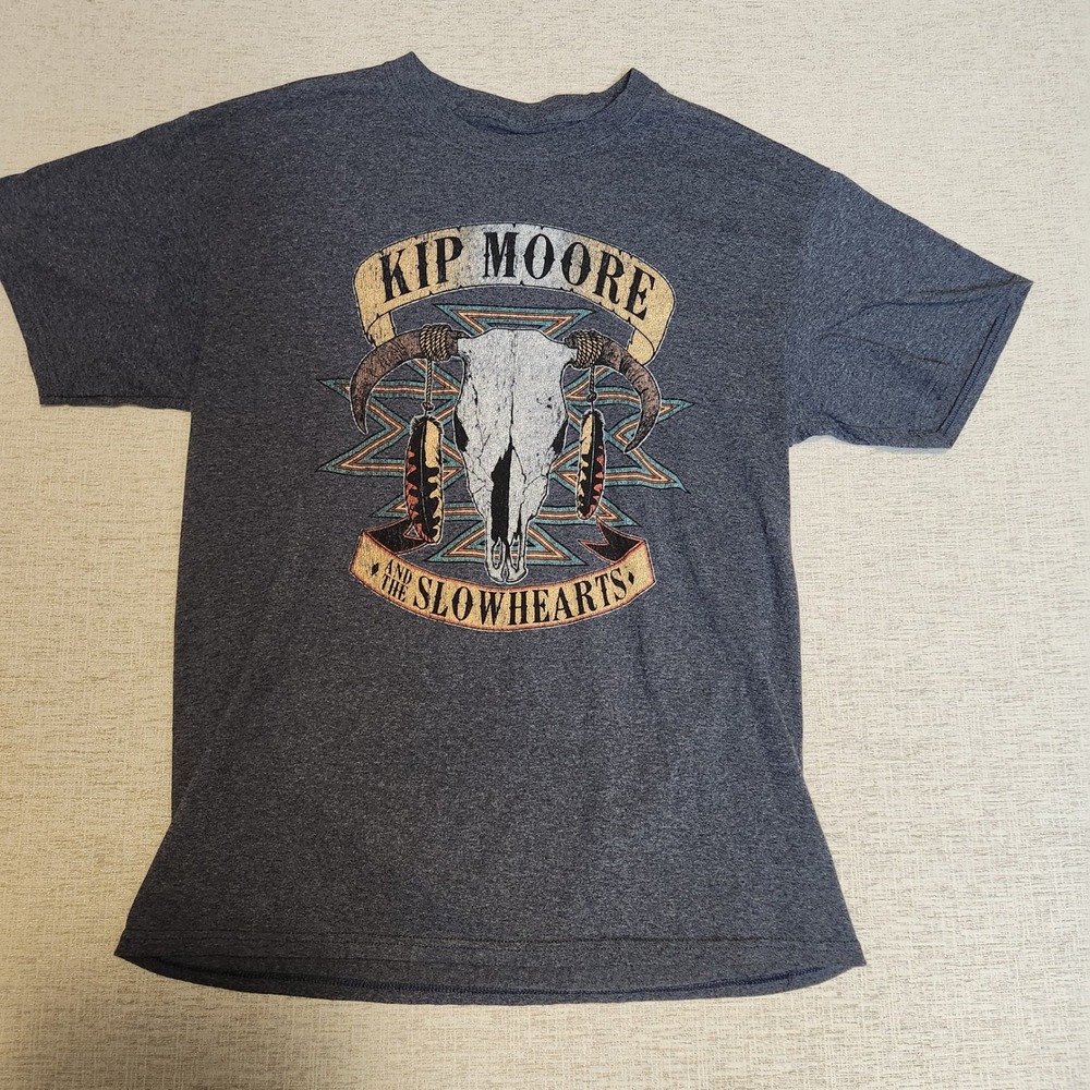 Kip Moore Graphic T-Shirt Mens L Gray World Tour Slowhearts Steer Skull Tee